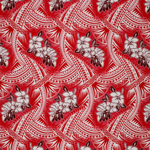 Samoan Design Cotton Print Fabric -  Siapo Elei Hibiscus - 44"x36"