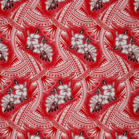 Samoan Design Cotton Print Fabric -  Siapo Elei Hibiscus