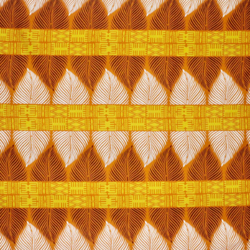 Yellow and orange geometric designs on 100% cotton fabric