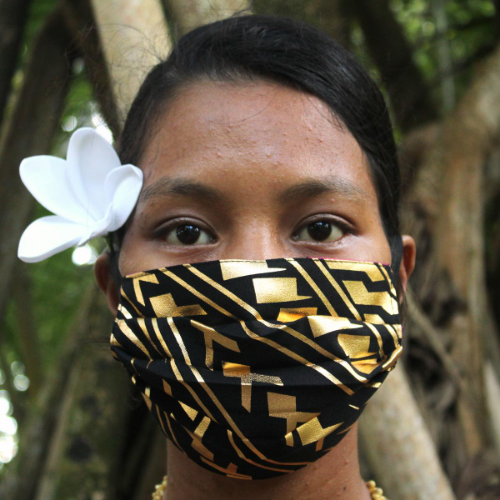 gold and black Polynesian design fabric face mask