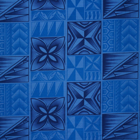Samoan Design Dobby Cotton Print Fabric - Periwinkle/Blue