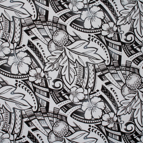 Samoan Design Dobby Cotton Print Fabric - Gray -44"x36"