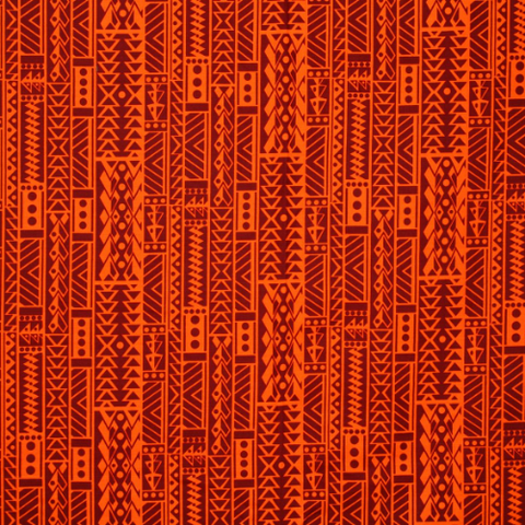 Samoan Design Dobby Cotton Print Fabric - Orange/Brown-44"x36""