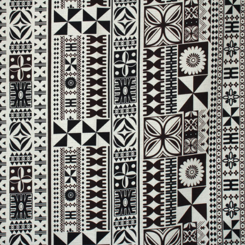 Samoan Design Masi Dobby Cotton Print Fabric - Tapa White