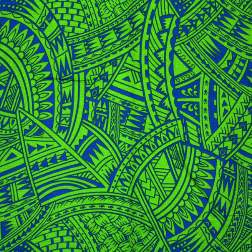Samoan Design Dobby Cotton Print Fabric - Blue/Grass Green