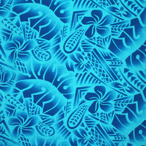 Samoan Design Dobby Cotton Print Fabric- Turquoise/Blue - 44"x36"