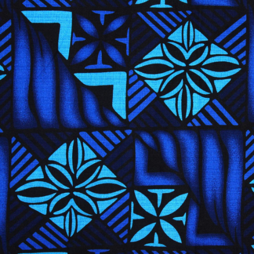Samoan Design Dobby Cotton Print Fabric - Blue/Black