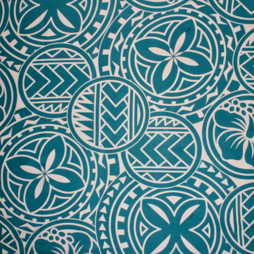 Blue and white Samoan tattoo and flower design on quick-dry polyester fabric