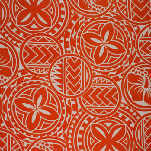 Orange and white Samoan tattoo and flower design sarong on quick-dry polyester fabric