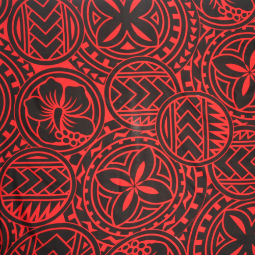 Red and black Samoan tattoo and flower design on quick-dry polyester fabric