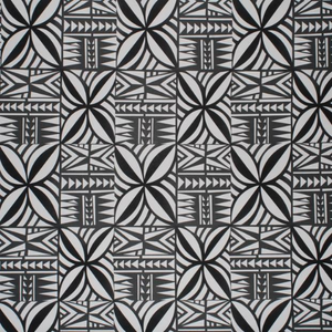 Black and white Samoan tattoo design with flowers and geometric patterns printed on 97% polyester and 3% spandex