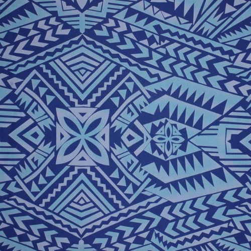 Blue Samoan tattoo design with flowers and geometric patterns printed on 97% polyester and 3% spandex