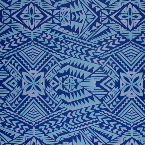 Blue Samoan tattoo design with flowers and geometric patterns printed on 97% polyester and 3% spandex