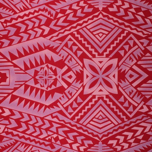 Red Samoan tattoo design with flowers and geometric patterns printed on 97% polyester and 3% spandex