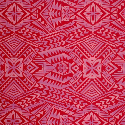 Red Samoan tattoo design with flowers and geometric patterns printed on 97% polyester and 3% spandex